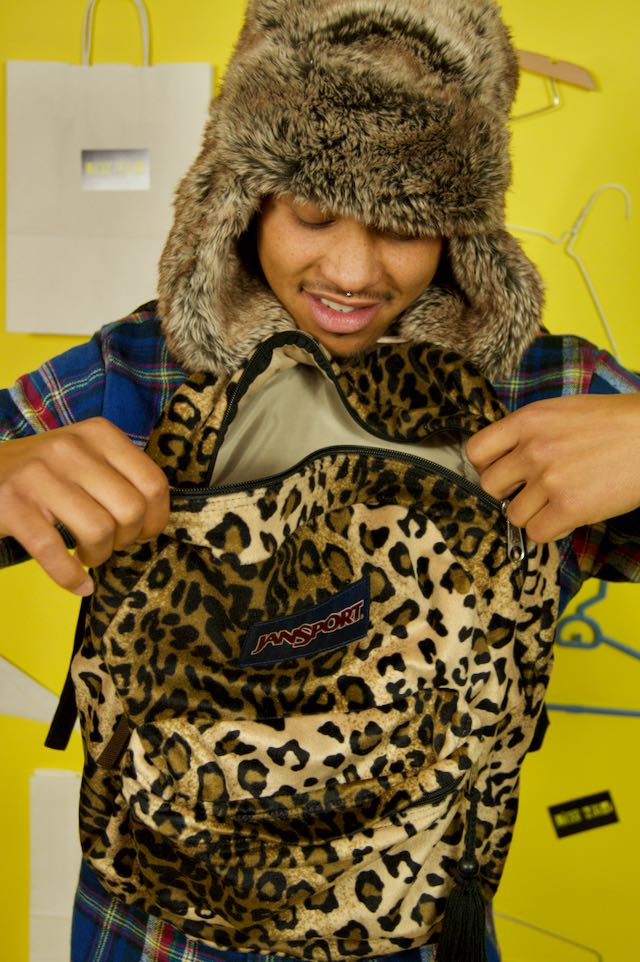 Fuzzy Leopard Print Jansport Backpack As-is